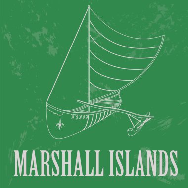 Marshall Adaları. Polinezya Kano. Retro resim tarz. Vecto