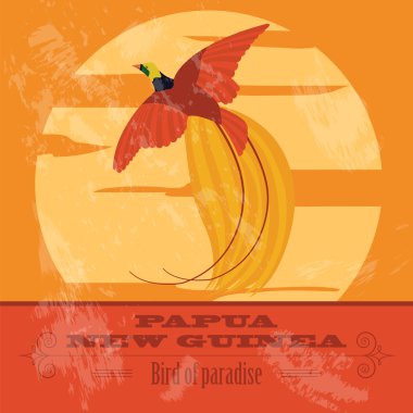 Papua Yeni Gine. Cennet kuşu. Retro tarz resim
