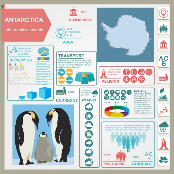 Antártida (Polo Sur) infografías, datos estadísticos, vistas — Archivo Imágenes Vectoriales