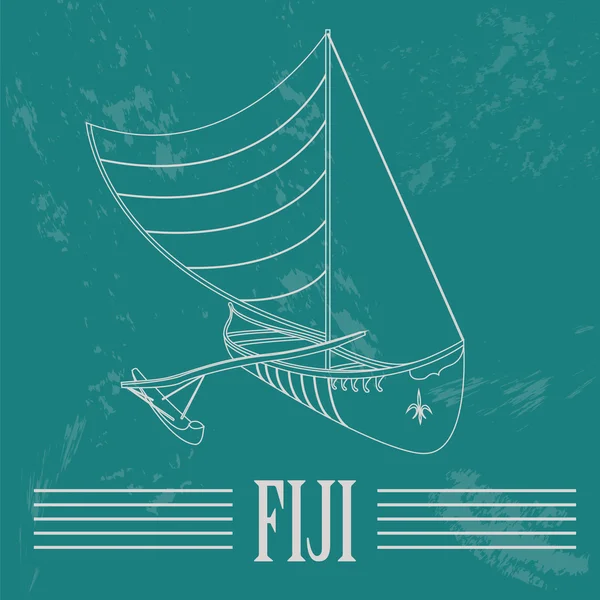 Fiji. Piragüismo fiyiano. Imagen de estilo retro — Archivo Imágenes Vectoriales