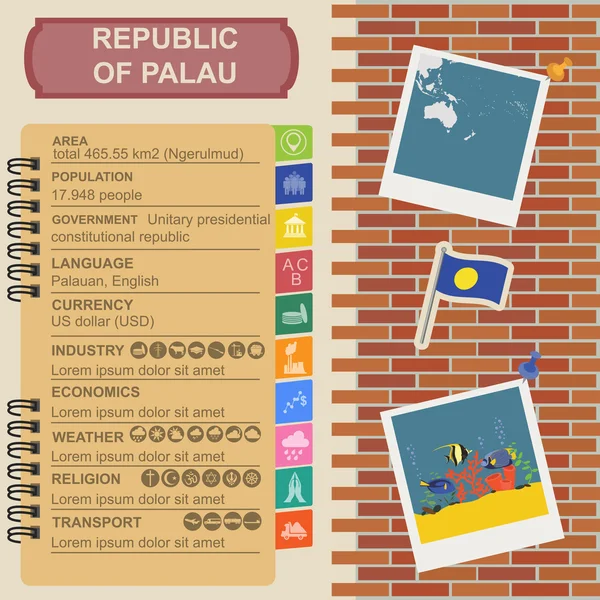 Infografiki Palau, dane statystyczne, zabytki — Wektor stockowy