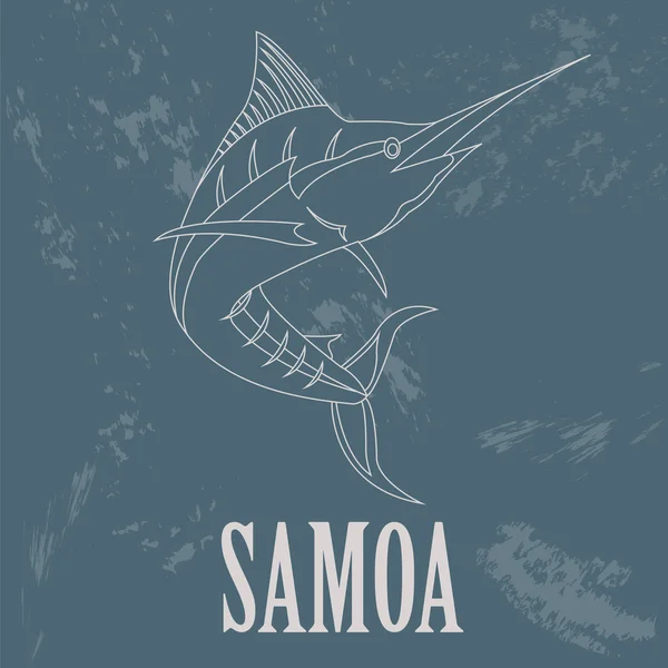 Samoa. Pez espada. Imagen de estilo retro . — Vector de stock
