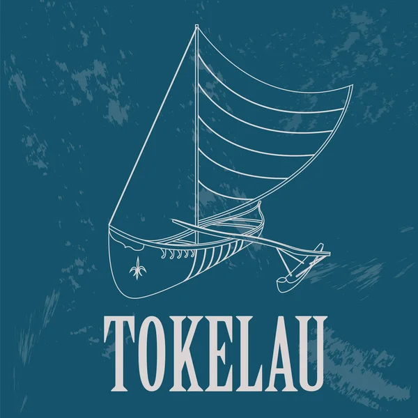 Tokelau. Canoagem polinésia. Imagem estilo retro. Vector illustr —  Vetores de Stock