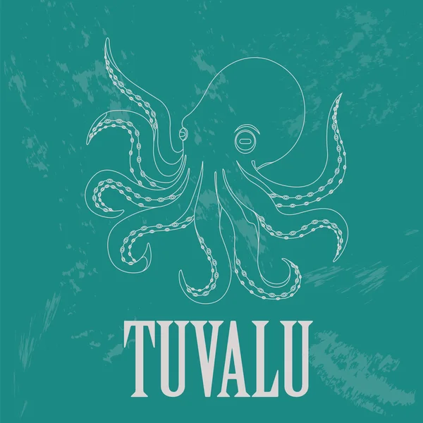 Tuvalu. Pulpo. Imagen de estilo retro . — Archivo Imágenes Vectoriales