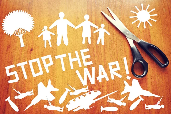 Ask Stop the war. Abstract image with paper scrapbooking