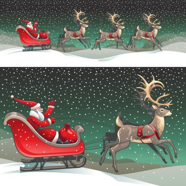 Noel Baba kızağa ve reindeers