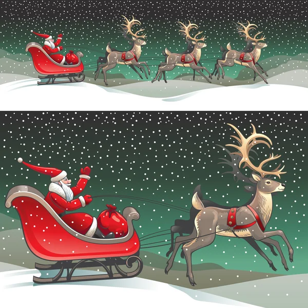 Santa sleigh and reindeers — Stock Vector