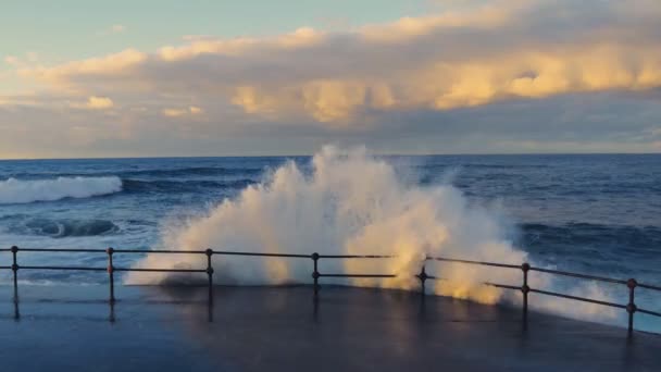 Potentes salpicaduras de olas marinas. Saluda. living ocean.sea water splashing, crashing, breaking, spraying. — Vídeo de stock