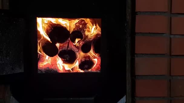 壁炉，篝火在乡下的房子里。舒适的周末，燃烧的原木，浪漫的冬夜在客厅. — 图库视频影像