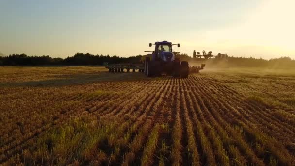 Yiyecek endüstrisi. Tarım işi. Tarım traktörü. Çiftlik makineleri. Hava görünümü. — Stok video