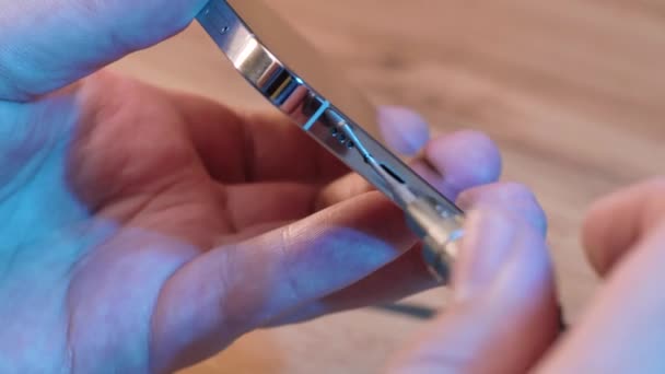 Master Reparation Smartphone, Mobiltelefon, elektronisk, uppgradering och teknik. — Stockvideo