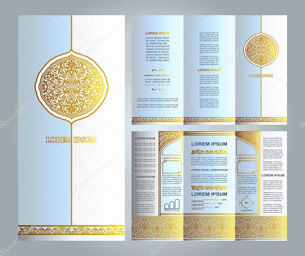 Vintage islamic style brochure and flyer design template with logo