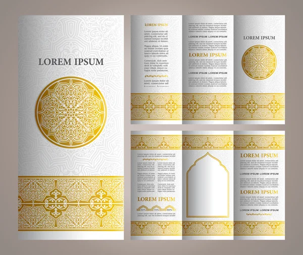 Vintage islamitische stijl brochure en flyer ontwerpsjabloon met logo — Stockvector