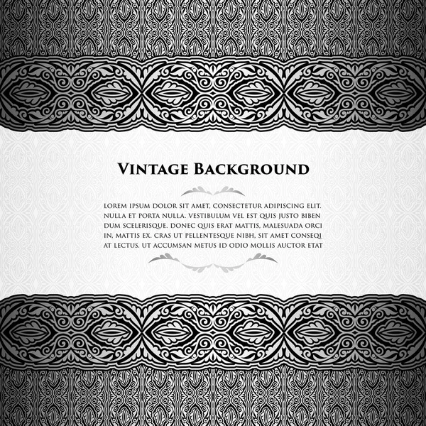 Vector Invitation Silver and Black Card, Vintage background with ornamental banner — Stock Vector