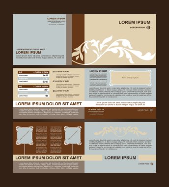 Vintage katalog tasarım, sayfa düzenleri, modern sanat unsurları ve yaratıcı süsler