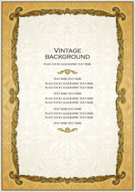 Vintage gold background, antique style frame, Victorian ornament, beautiful brochure, certificate, award's and diploma's layout clipart