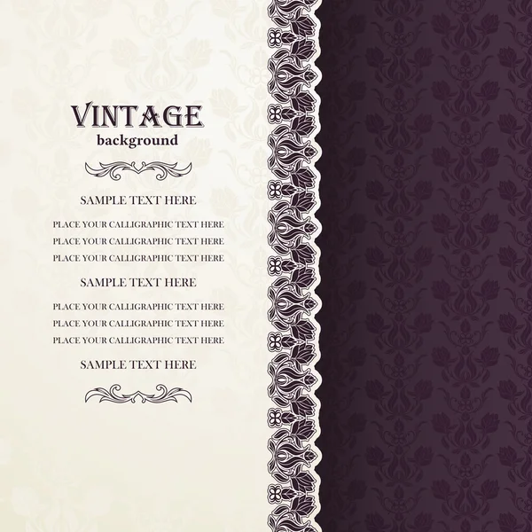 Fond vintage, carte d'invitation antique, salutation royale avec dentelle et ornement floral — Image vectorielle