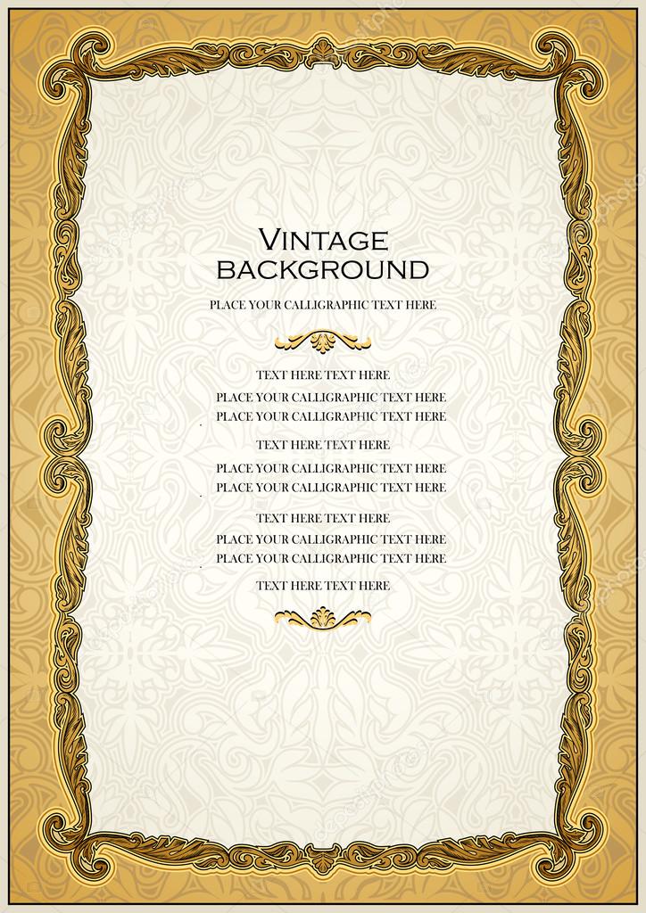 Vintage gold background, antique style frame, Victorian ornament, beautiful brochure, certificate, award's and diploma's layout