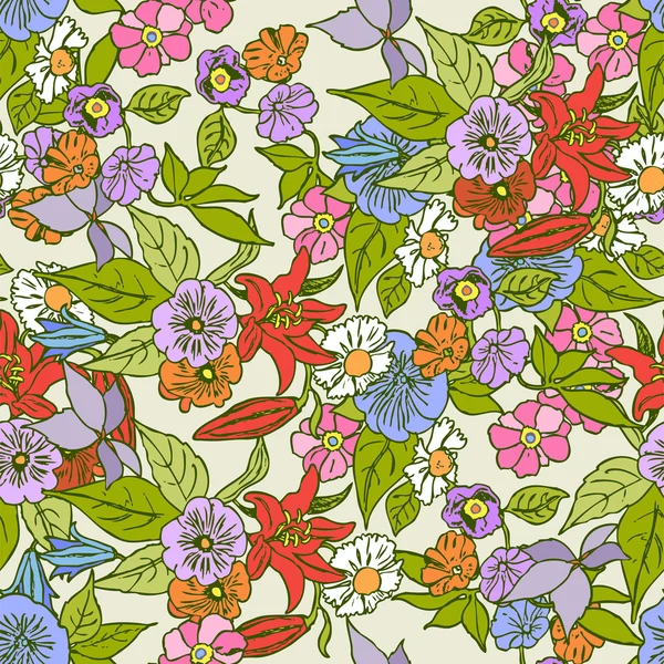 Vintage stijl naadloze bloemmotief, vector achtergrond met bloemen, creatieve retro behangpapier — Stockvector