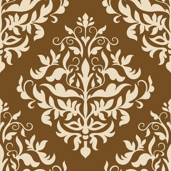豊富な古いスタイルで、豪華な装飾、ベージュの昔ながらのシームレスなパターンのダマスク織の美しい背景 — ストックベクタ