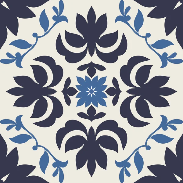 Damasco hermoso fondo con ornamentación moderna, azul de moda sin costuras patrón — Vector de stock