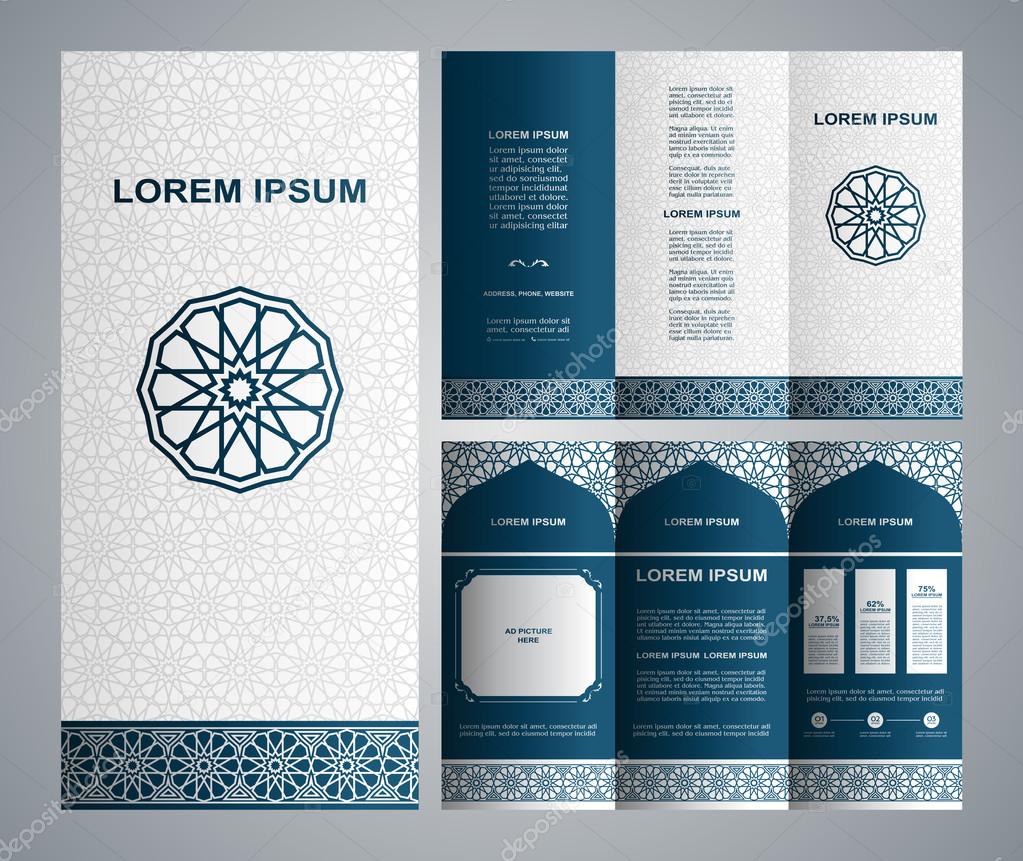 Vintage islamic style brochure and flyer design template with logo, creative art elements and ornament