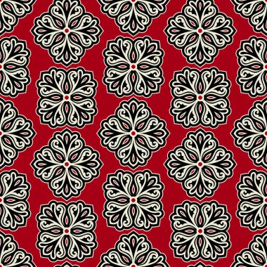 Floral beautiful pattern with cute flowers, Vintage style fashioned seamless red background