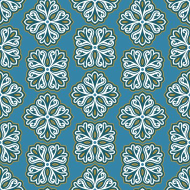 Floral beautiful pattern with cute flowers, Vintage style fashioned seamless blue background
