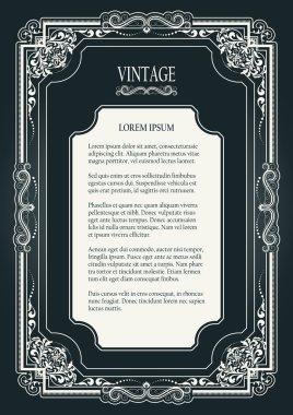 Floral, Vintage, Ornamental Frame on dark Background for page, certificate, card, invitation, postcard and book decorations clipart