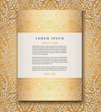 Vintage islamic style brochure and flyer design, gold ornamental template, creative art elements and ornaments