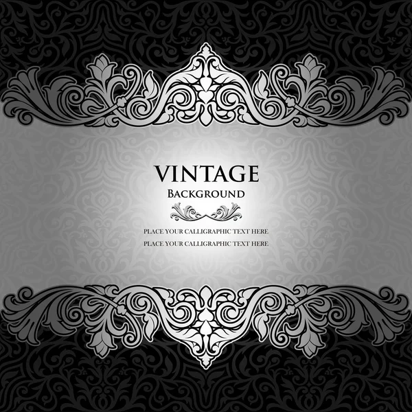 Vintage Ornamental background, Floral beautiful silver ornament, Creative book and page cover and frames element — Stock vektor