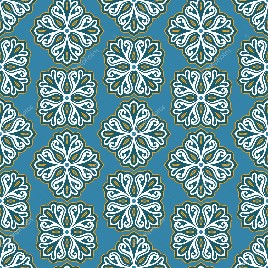 Floral beautiful pattern with cute flowers, Vintage style fashioned seamless blue background