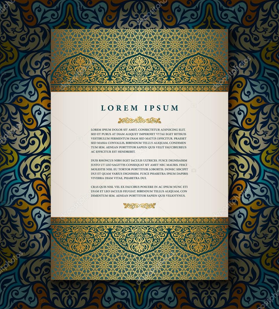 Vintage islamic style brochure and flyer design, ornamental template, creative art elements and ornaments