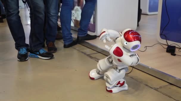 Robot humanoide NAO por Intel. Robot puede bailar, moverse y hablar — Vídeo de stock