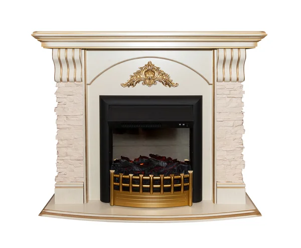 stock image White fireplace isolated on white background