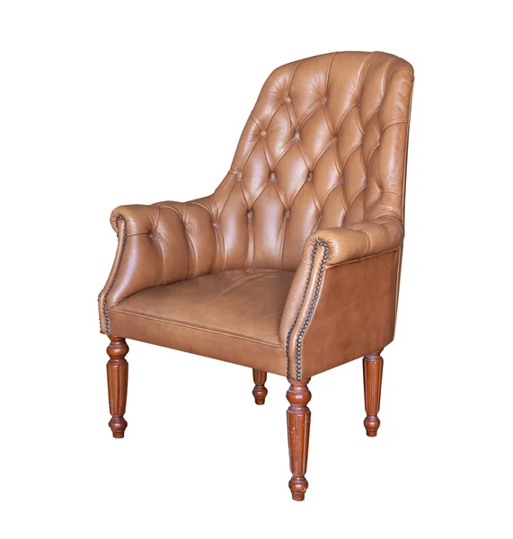 孤立的老式棕色皮革扶手椅 — 图库照片