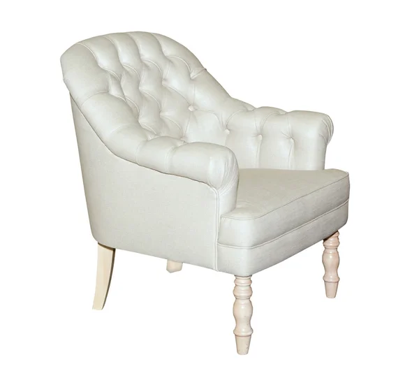 Biała skórzana na białym tle nowoczesny fotel — Zdjęcie stockowe