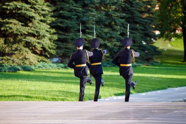 Muhafız askerleri sonsuz alev yakınındaki Alexander bahçesinde değiştirme
