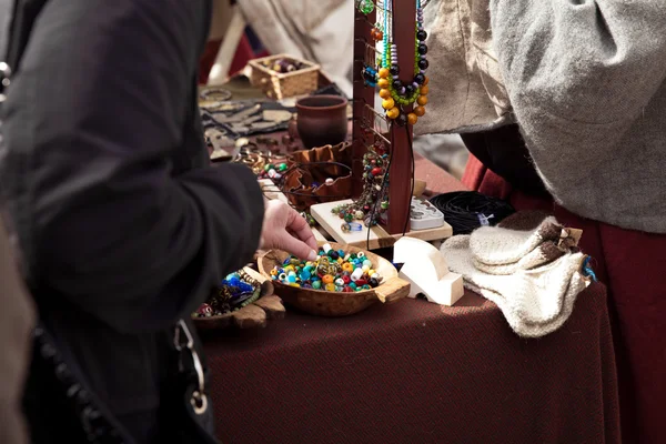 Flea market, handmade jewelry — Stock Photo, Image