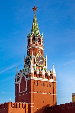 The Spasskaya Tower on Red Square in Moscow, Russia