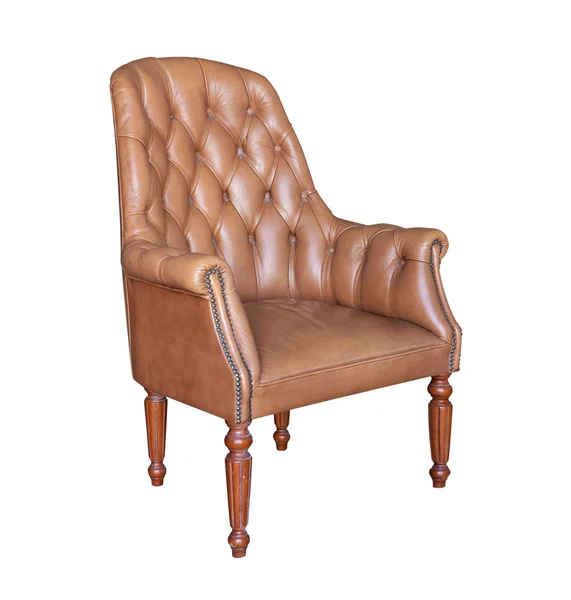 孤立的老式棕色皮革扶手椅 — 图库照片