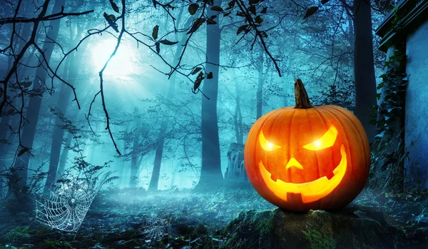 Jack o lantern in blauwe maanlicht — Stockfoto