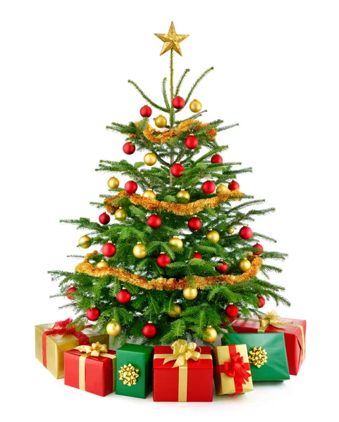 Splendido albero di Natale con scatole regalo — Foto Stock