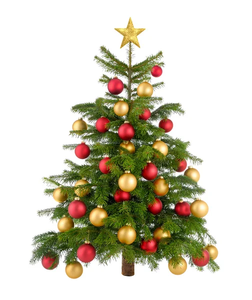Precioso árbol de Navidad en rojo y oro —  Fotos de Stock