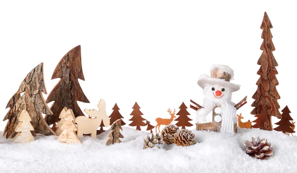 Wooden decoration as a cute winter scene — Stock Photo, Image