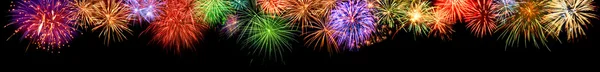 Colorful fireworks border, extra wide format — Stock Photo, Image