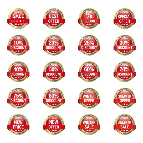 Red Gold Sale Discount Button — Stock Vector