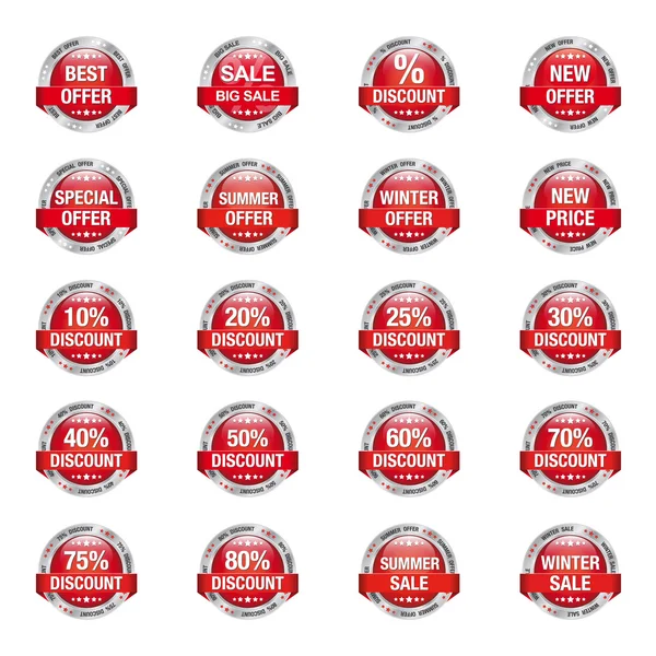 Red Silver Sale Discount Buttons — Stock Vector