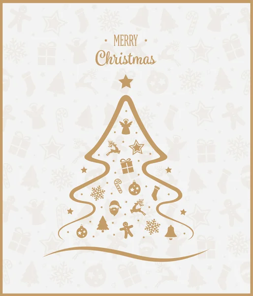 ゴールド メリー クリスマス ツリー要素カード背景 — ストックベクタ