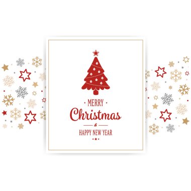 neşeli Noel ağacı kartı kar taneleri yıldızlar arka plan sınır